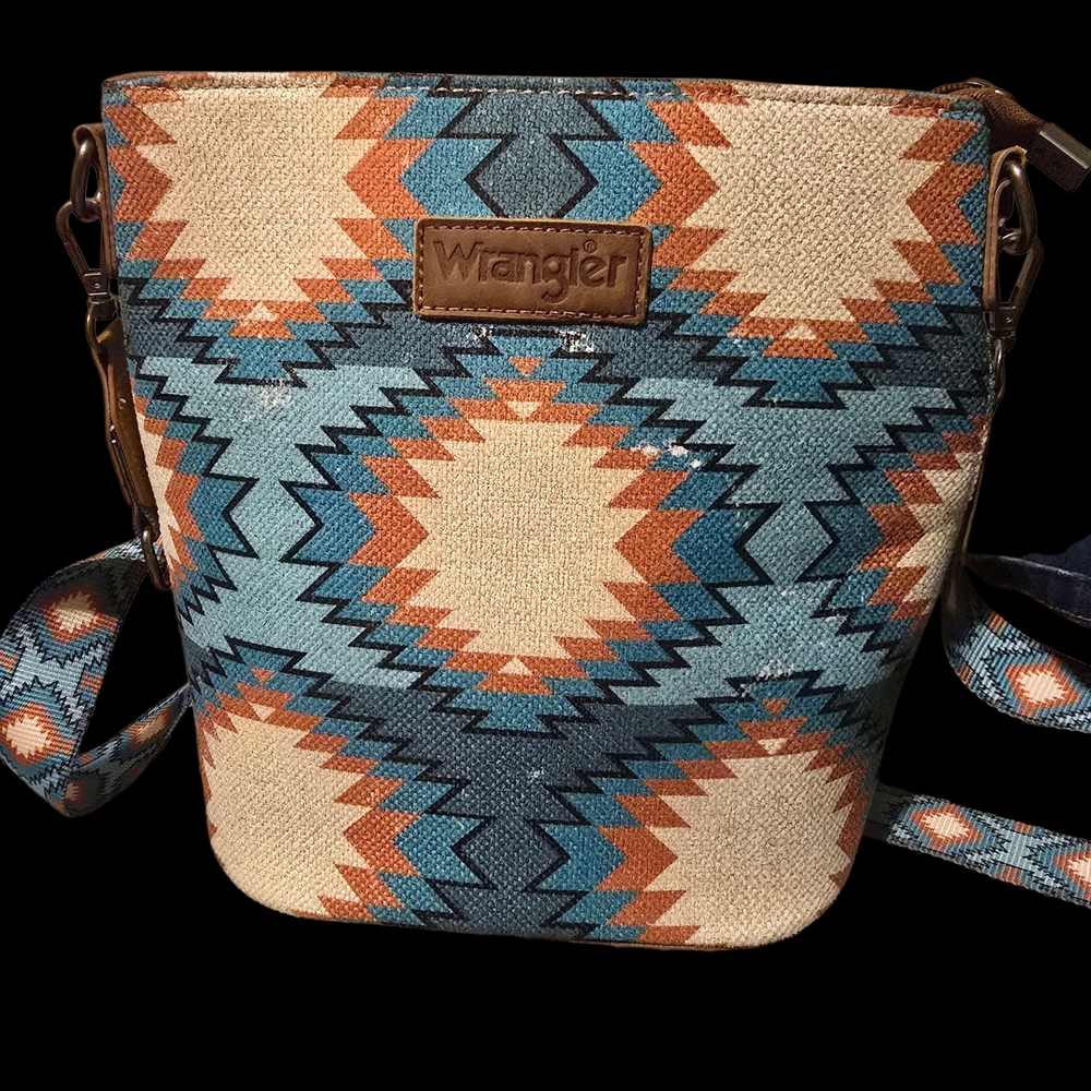 Wrangler Tan and Blue Southwestern Crossbody Bag